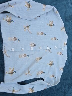 Light Blue Duck Print Button Cardigan